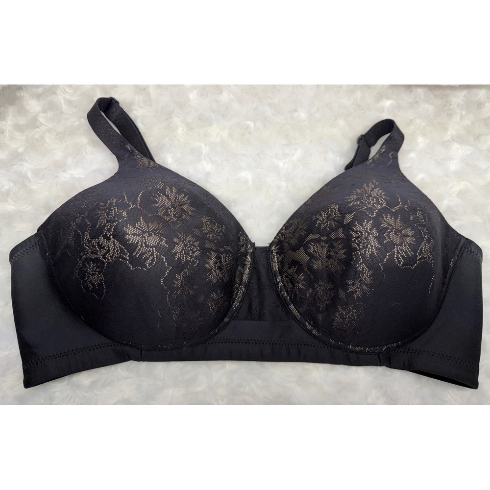 Vanity Fair Beauty‎ Back Full Figure Wirefree Bra 71380 Black Floral Lace 40C